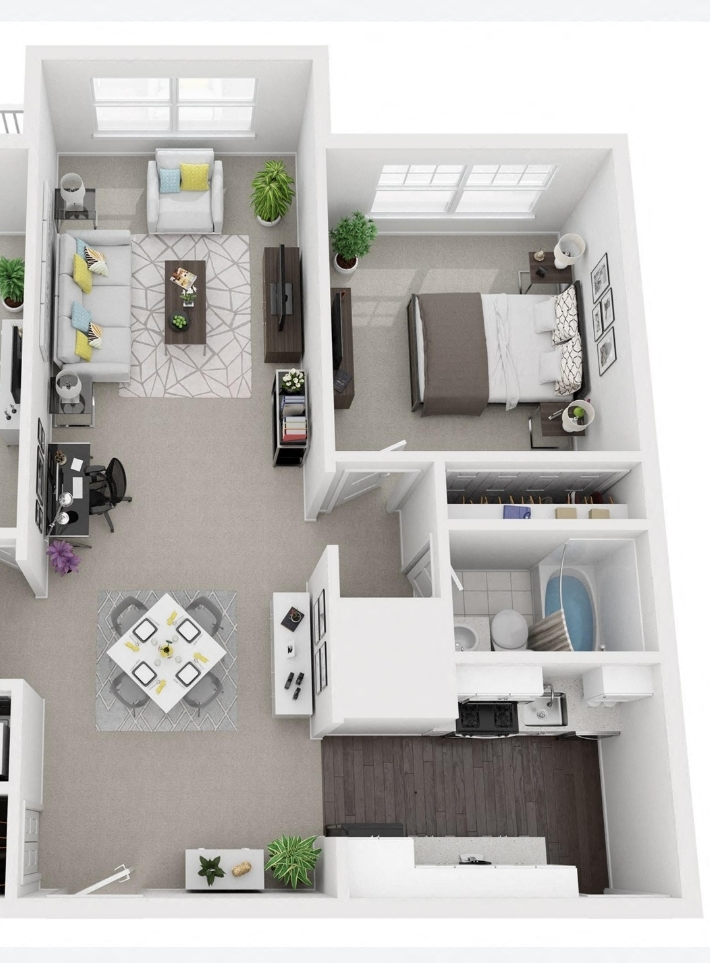 Floor plan for 1 bed, 1 bath, 825 sqft